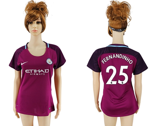 Women's Manchester City #25 Fernandinho Away Soccer Club Jersey
